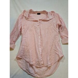 Zenobia Pink White Stripe Collared‎ Button Up Shirt Top 3/4 Sleeve Size XXL